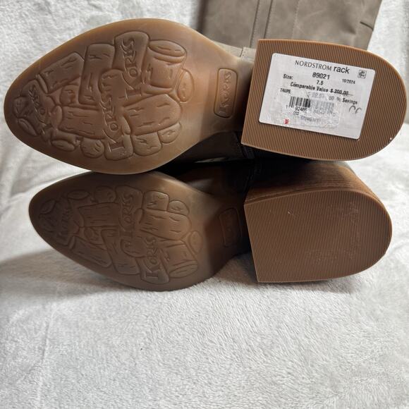 Korks Tall Boot Women 7.5M Brown Block Heel Suede Faux Leather Western Slip On - Picture 8 of 12